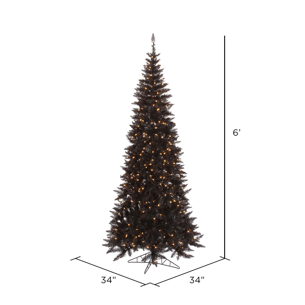 Black Slim Fir Tree - 6.5' x 34" Pre-Lit With 400 Warm White Dura-Lit LED Italian Style Lights