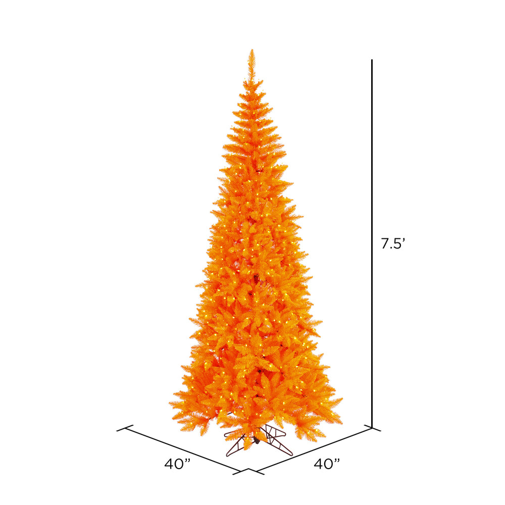 Orange Slim Fir Tree - 7.5' x 40" Pre-lit With 500 Dura-lit Italian Style LED Orange Lights