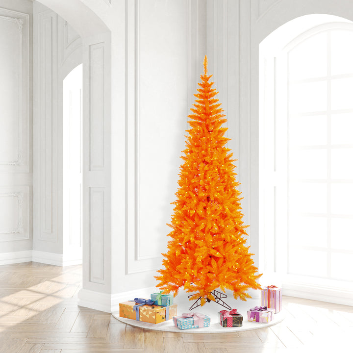 Orange Slim Fir Tree - 7.5' x 40" Pre-lit With 500 Dura-lit Italian Style LED Orange Lights