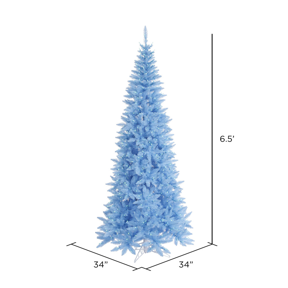 Sky Blue Slim Fir Tree - 6.5' x 34" Pre-Lit with 400 Blue Dura-Lit LED Italian Style Lights