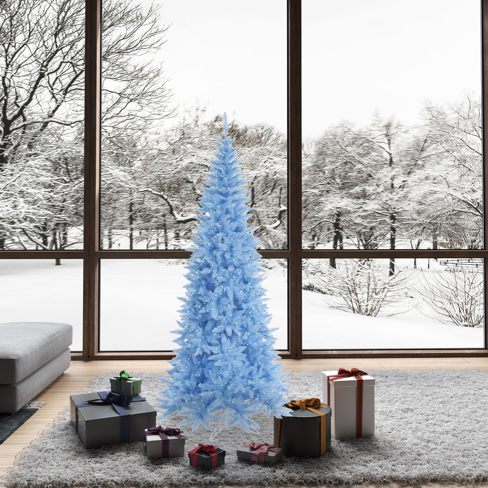 Sky Blue Slim Fir Tree - 6.5' x 34" Pre-Lit with 400 Blue Dura-Lit LED Italian Style Lights