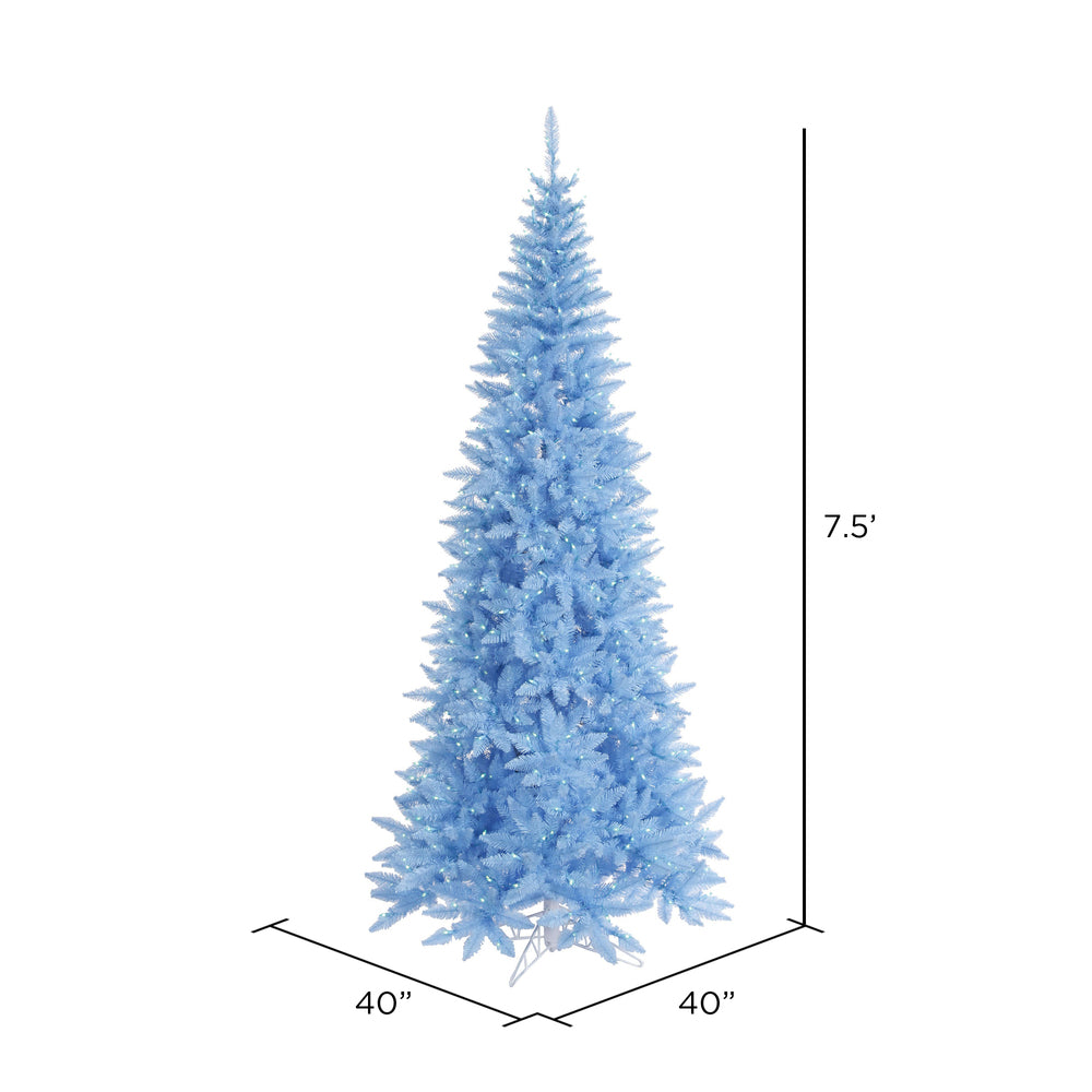 Sky Blue Slim Fir Tree - 7.5' x 40" Pre-Lit with 500 Dura-Lit LED Italian Style Blue Lights