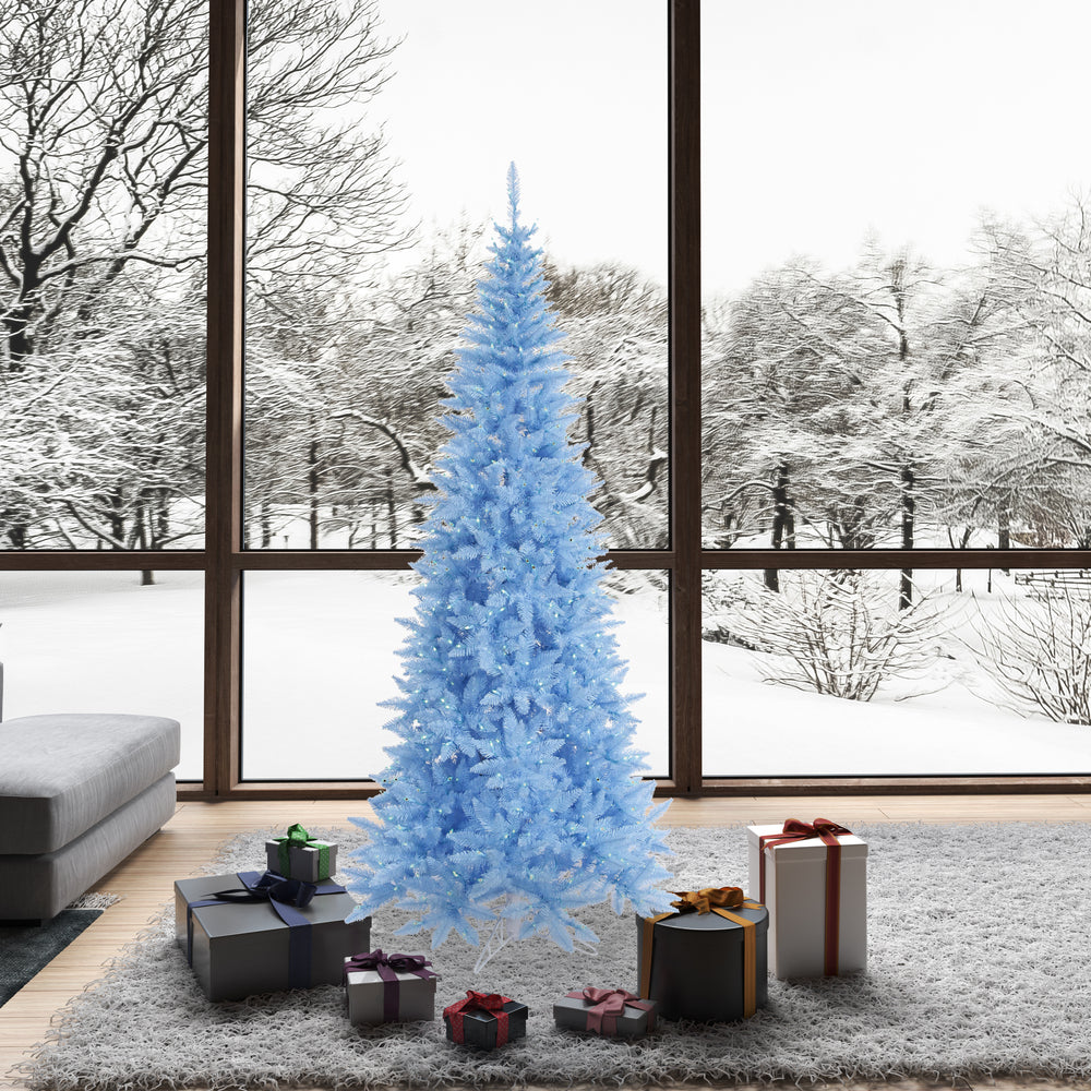 Sky Blue Slim Fir Tree - 7.5' x 40" Pre-Lit with 500 Dura-Lit LED Italian Style Blue Lights