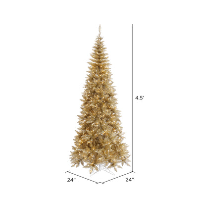 Champagne Tinsel Slim Fir - 4.5' x 24" Pre-lit with 200 Clear Dura-lit Style Incandescent Lights