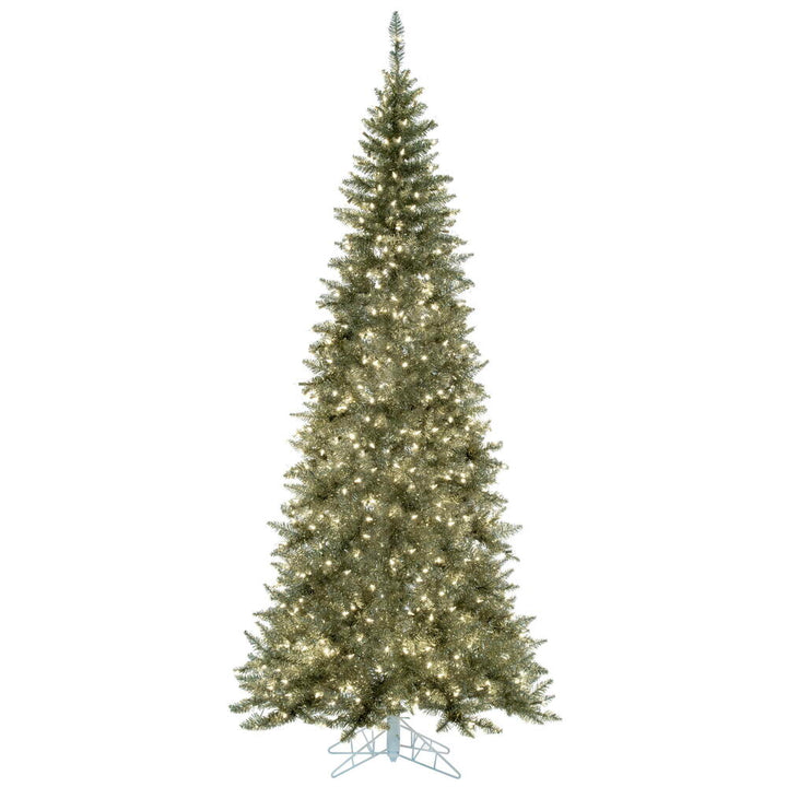 Champagne Tinsel Fir Slim Tree - 4.5' x 24" Pre-Lit With 200 Warm White LED Italian Style Lights