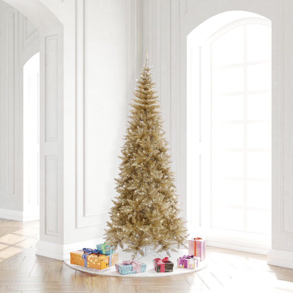 Champagne Slim Fir Tree - 10' x 50" Pre-Lit with 900 Warm White Dura-Lit LED Italian Style Lights