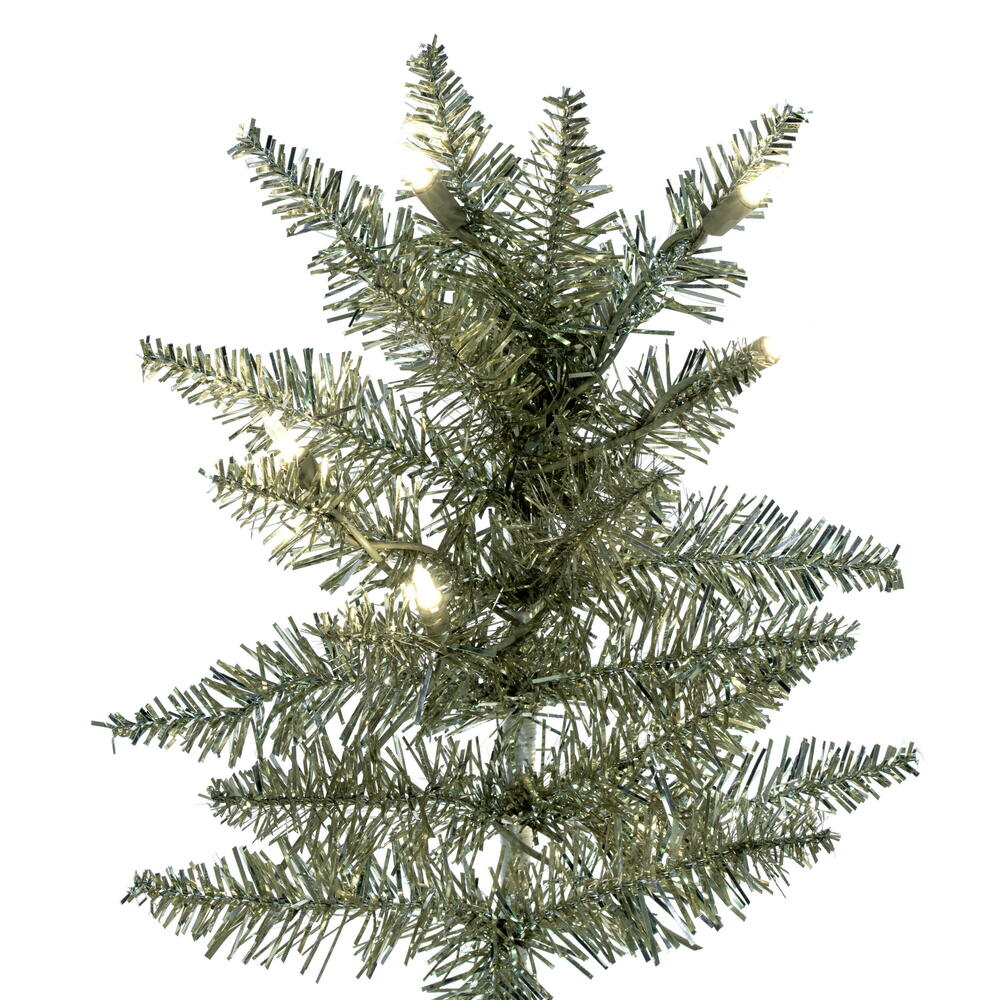 Champagne Tinsel Slim Fir Tree 9' x 46" Pre-Lit With 700 Italian Style Warm White Dura-Lit LED Lights