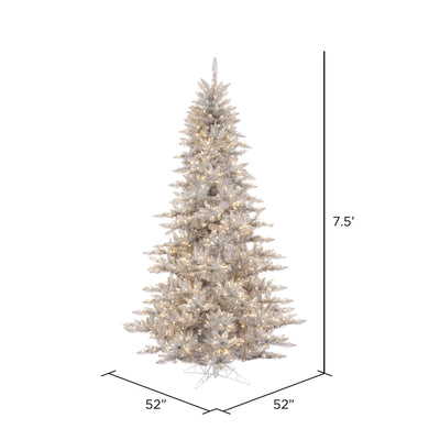 Silver Tinsel Full Fir Tree - 7.5' x 52" Pre-Lit With 750 Warm White Dura-Lit LED Italian Style Lights