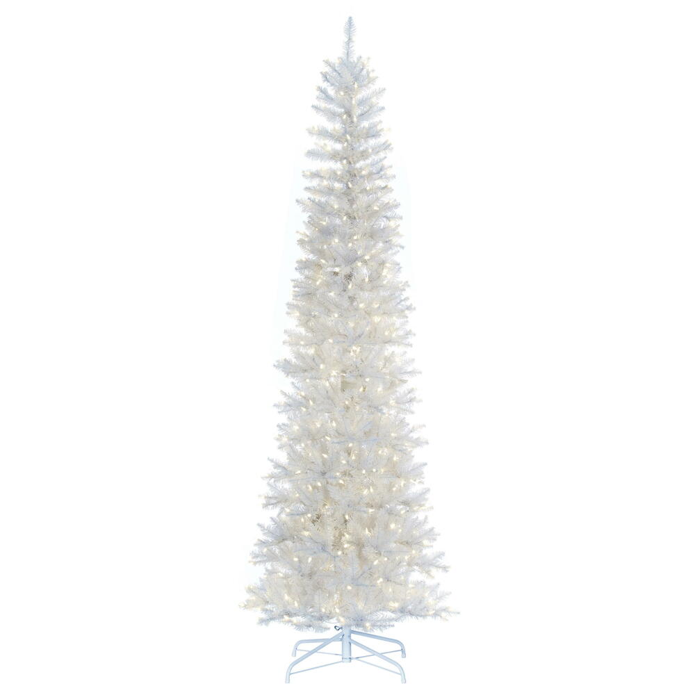 White Pencil Tree - 7.5' x 32" Pre-Lit with 450 Dura-Lit Warm White LED Mini Lights