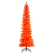 Orange Pencil Tree - 7.5' x 32" Pre-Lit with 450 Dura-Lit Orange LED Mini Lights
