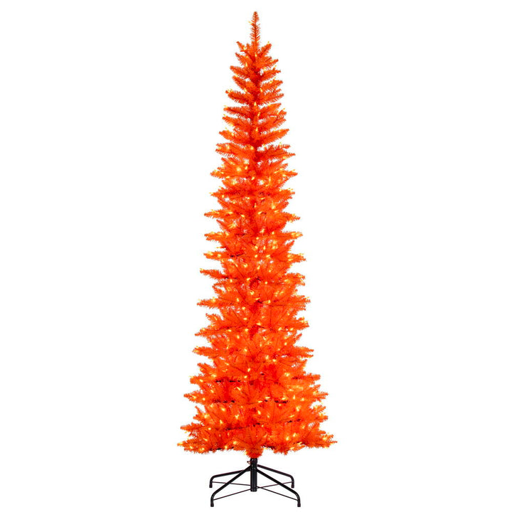 Orange Pencil Tree - 7.5' x 32" Pre-Lit with 450 Dura-Lit Orange LED Mini Lights