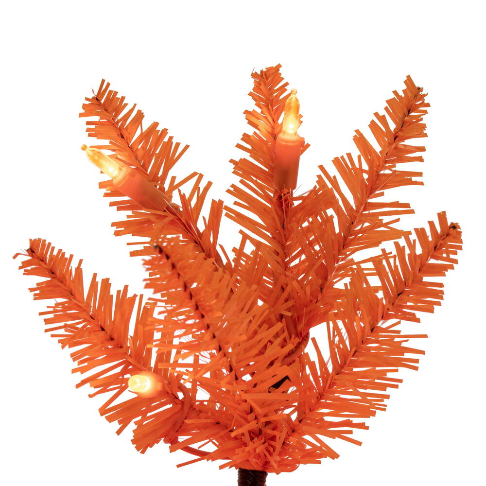Orange Pencil Tree - 7.5' x 32" Pre-Lit with 450 Dura-Lit Orange LED Mini Lights