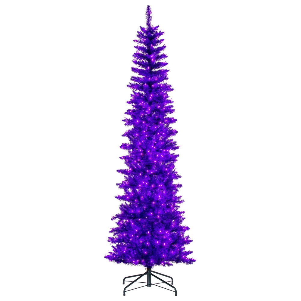 Purple Pencil Tree - 7.5' x 32" Pre-Lit with 450 Dura-Lit Purple LED Mini Lights