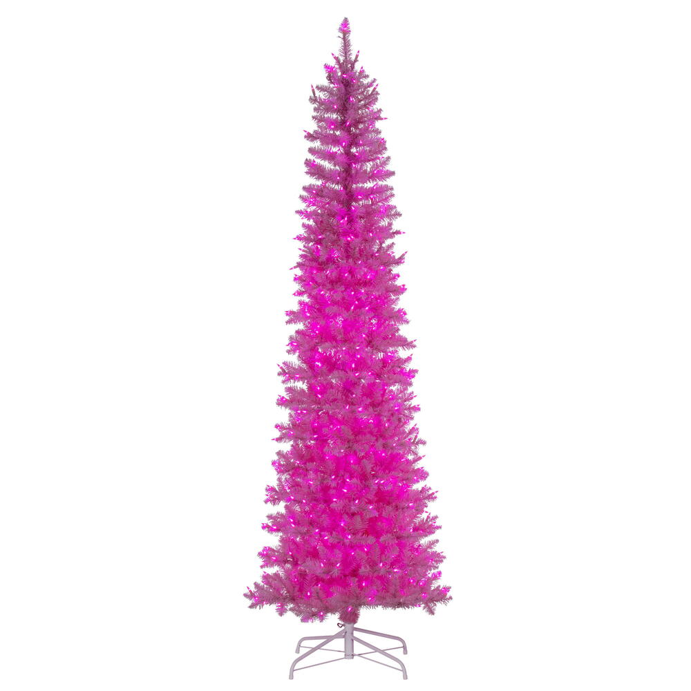 Pink Pencil Tree - 7.5' x 32" Pre-Lit with 450 Dura-Lit Pink LED Mini Lights