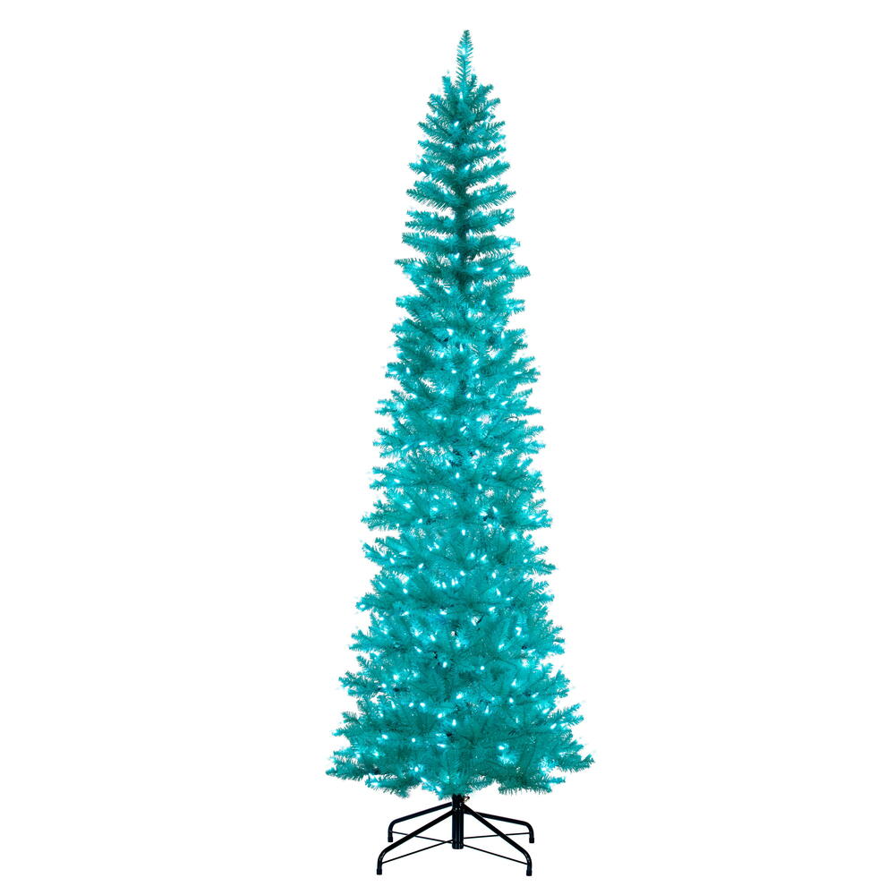 Aqua Pencil Tree - 6.5' x 28" Pre-Lit With 400 Dura Lit Aqua LED Mini Lights