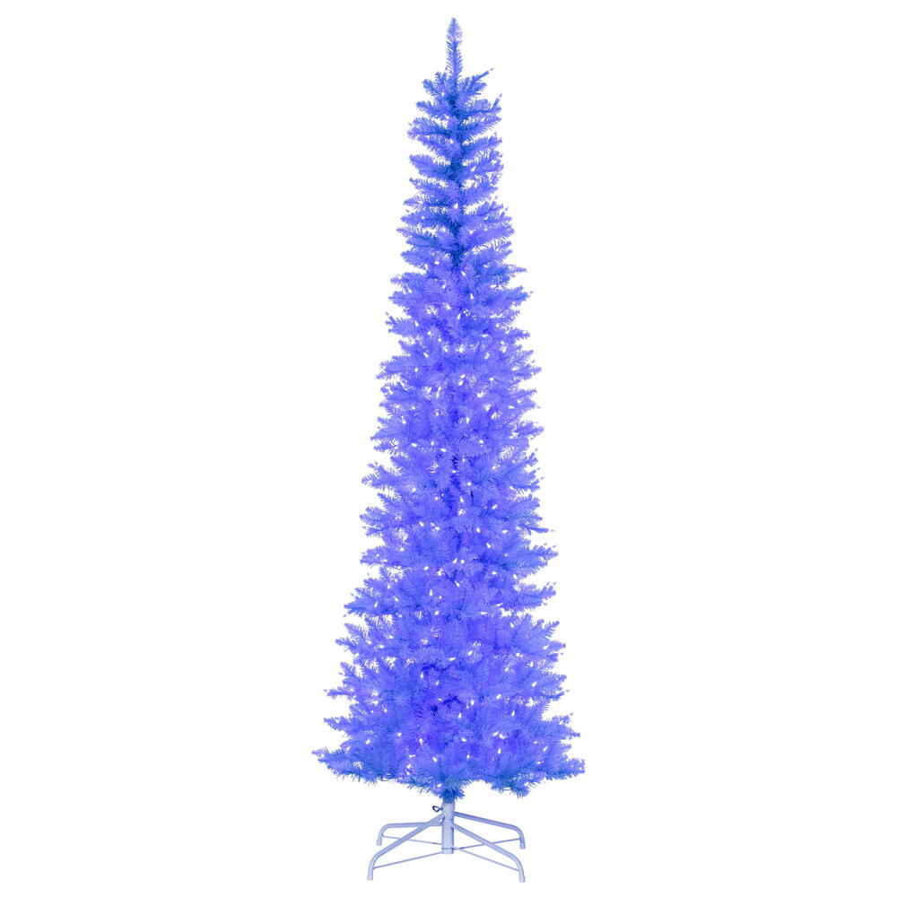 Sky Blue Pencil Tree - 7.5' x 32" Pre-Lit With 450 Dura Lit Blue LED Mini Lights