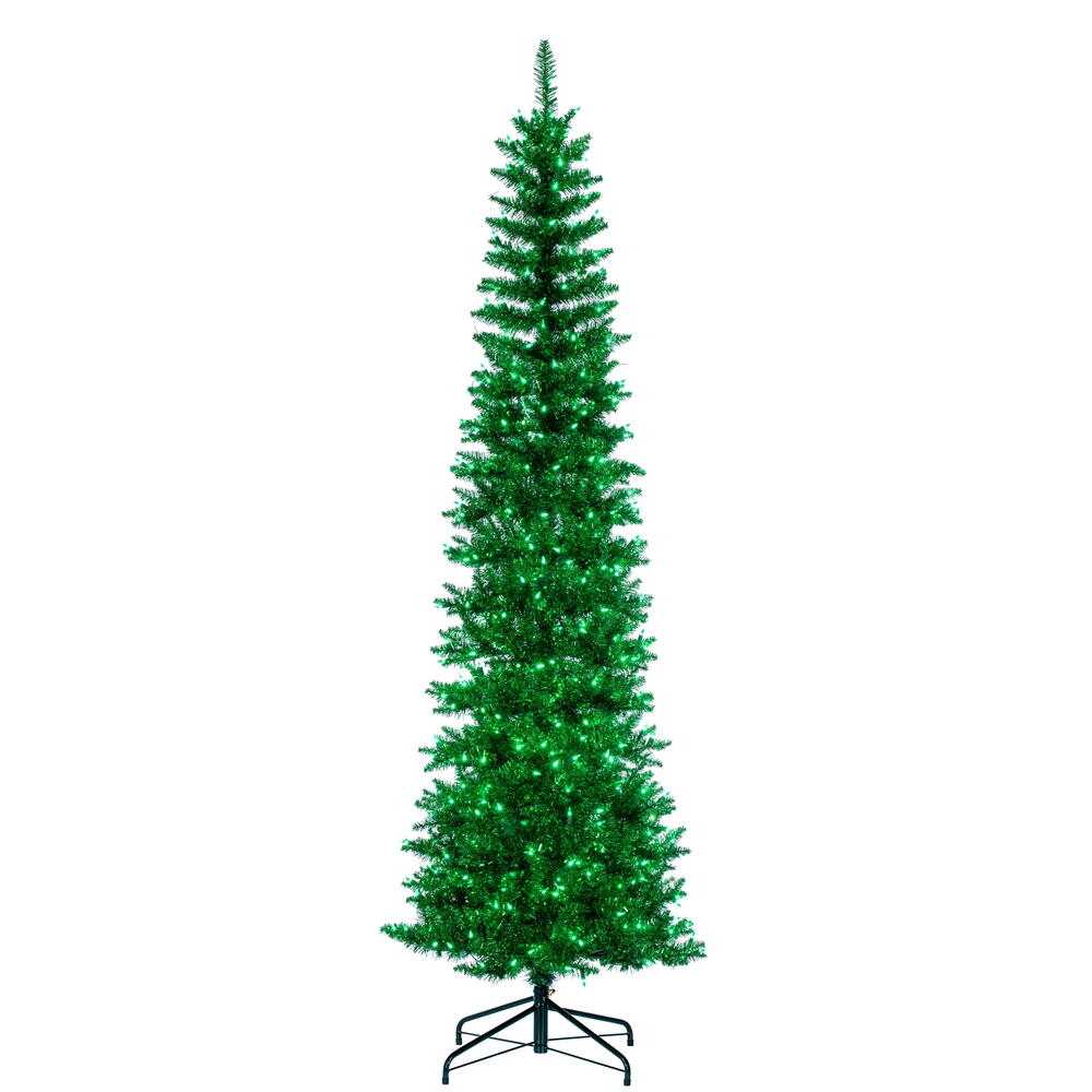 Green Pencil Tree - 6.5' x 28" Pre-Lit With 400 Dura Lit Green LED Mini Lights