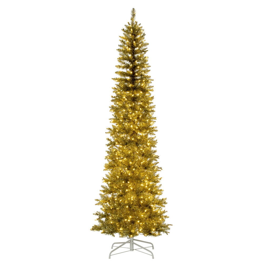 Champagne Pencil Tree - 7.5' x 32" Pre-Lit With 450 Dura Lit Warm White LED Mini Lights