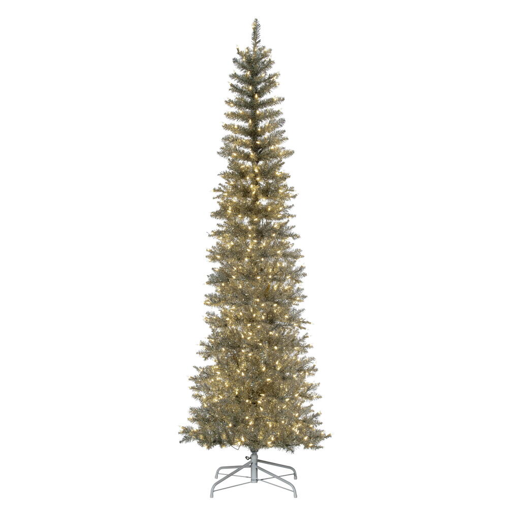 Silver Pencil Tree - 6.5' x 28" Pre-Lit With 400 Dura-lit Warm White LED Mini Lights