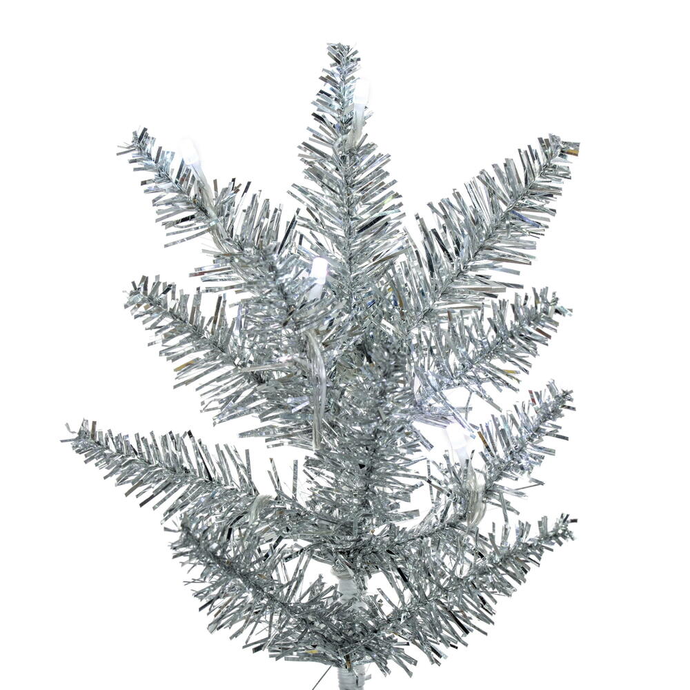 Silver RGB Pencil Fir Tree - 9' x 39" Pre-Lit With 648 RGB Color Changing LED Mini Lights