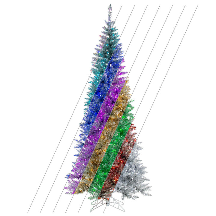 Silver RGB Slim Fir Tree - 7.5'x 41" Pre-Lit With 504 RGB Color Changing LED Mini Lights