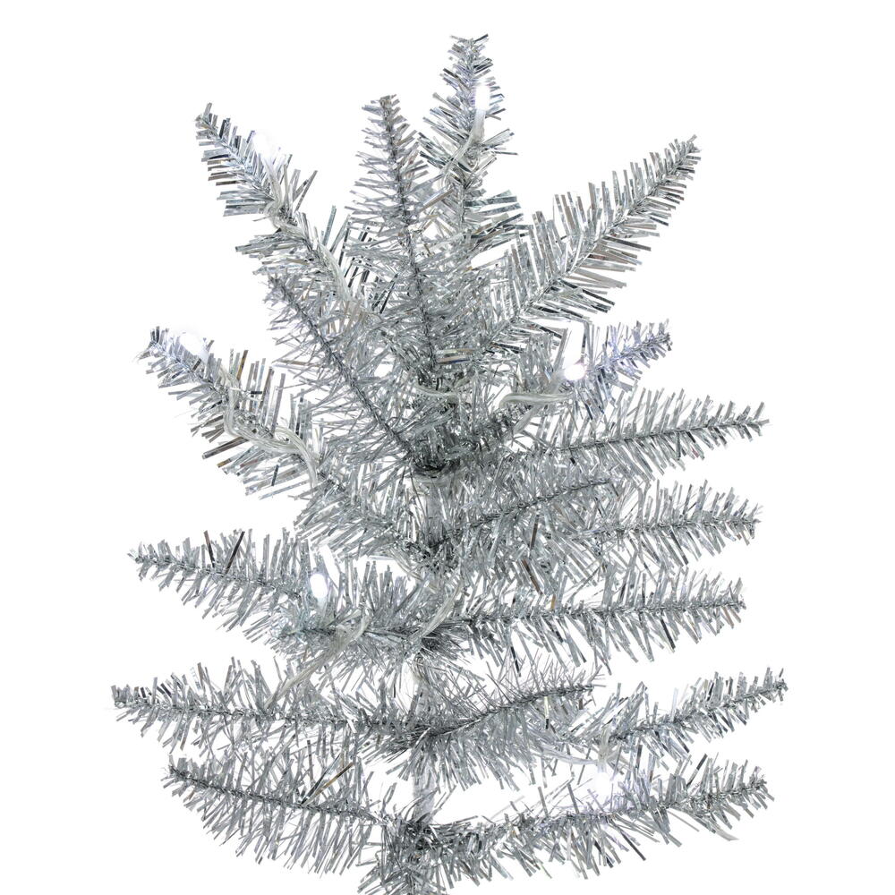 Silver RGB Slim Fir Tree - 7.5'x 41" Pre-Lit With 504 RGB Color Changing LED Mini Lights