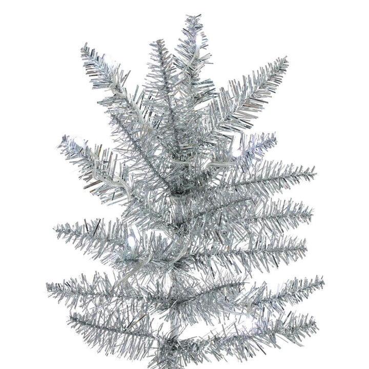 Silver RGB Slim Fir Tree - 7.5'x 41" Pre-Lit With 504 RGB Color Changing LED Mini Lights