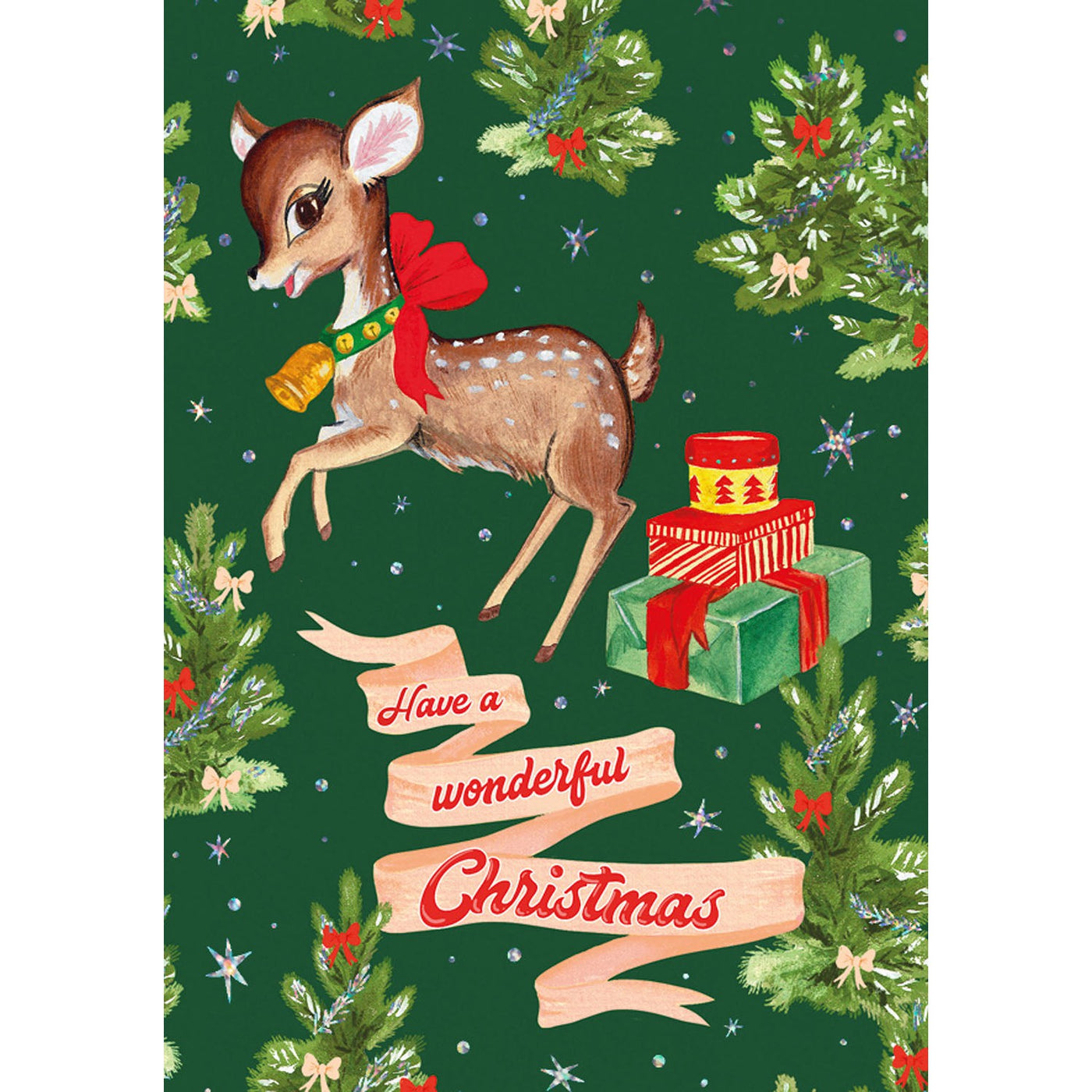 Retro Deer And Gifts Holiday Greeting Card