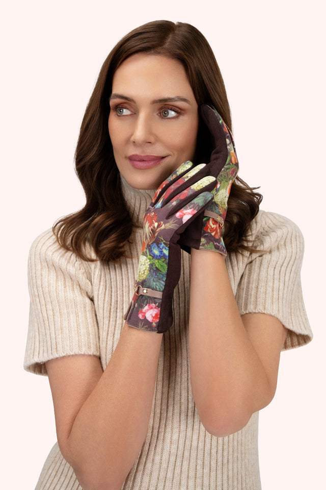 Kylie Floral Gloves - Chocolate