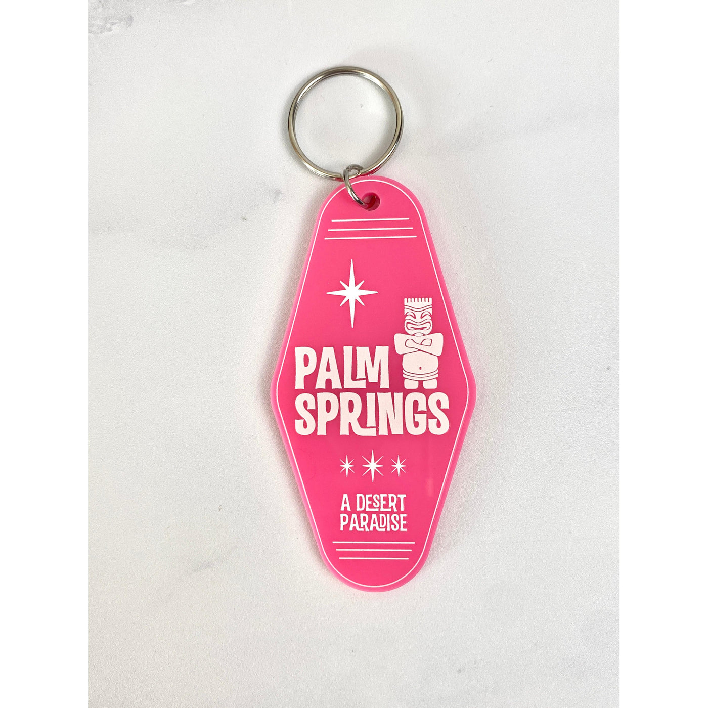 Palm Springs Tiki Time Motel Keychain - Hot Pink