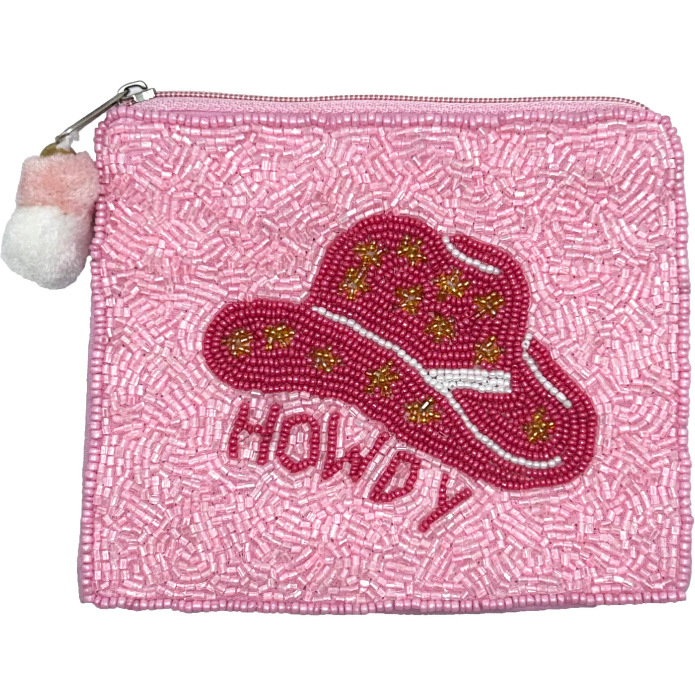 Howdy Pink Cowboy Hat Beaded Coin Pouch