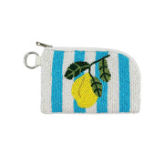 Lemon Turquoise Striped Beaded Keychain Pouch