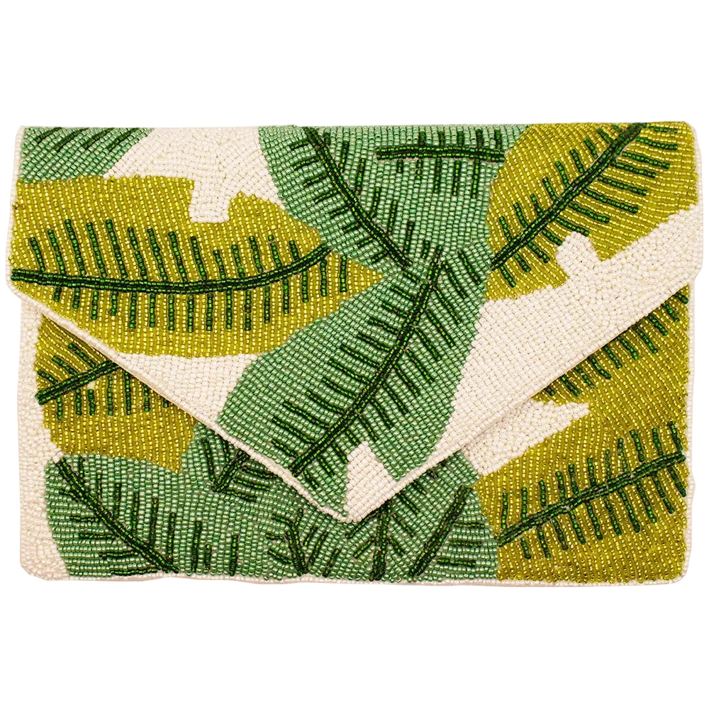 Palm Leaf Beaded Clutch