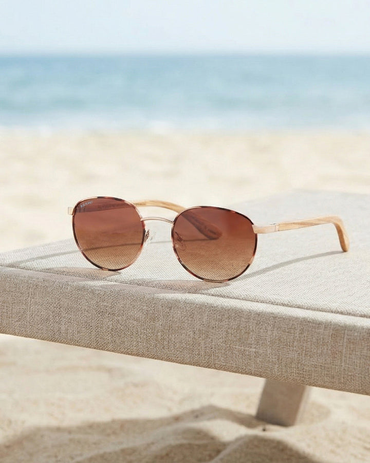Liam Polarized Sunglasses - Matte Gold & Tortoise / Walnut Wood