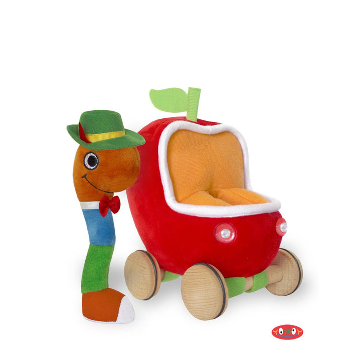 Lowly Worm Soft Toy With Apple Car