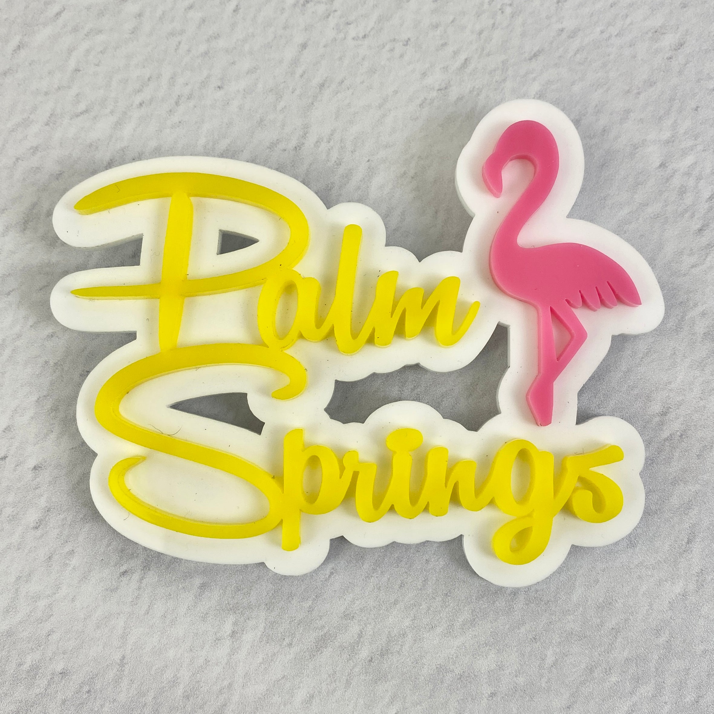 Palm Springs Script With Flamingo Magnet - Yellow - Just Fabulous Palm Springs