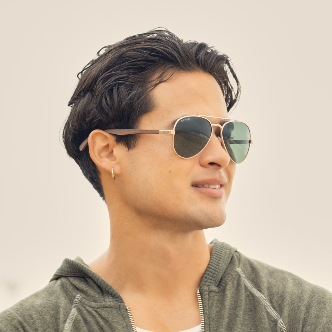 Mav Polarized Sunglasses - Matte Gold / Walnut Wood