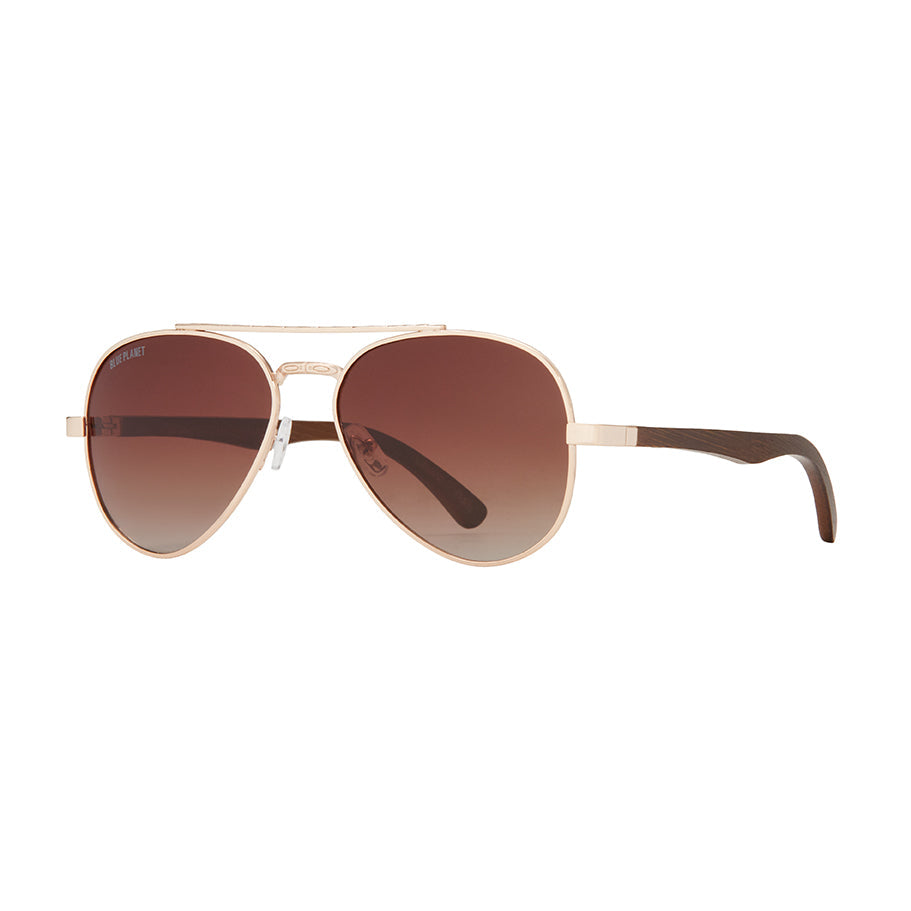 Mav Polarized Sunglasses - Matte Gold / Walnut Wood