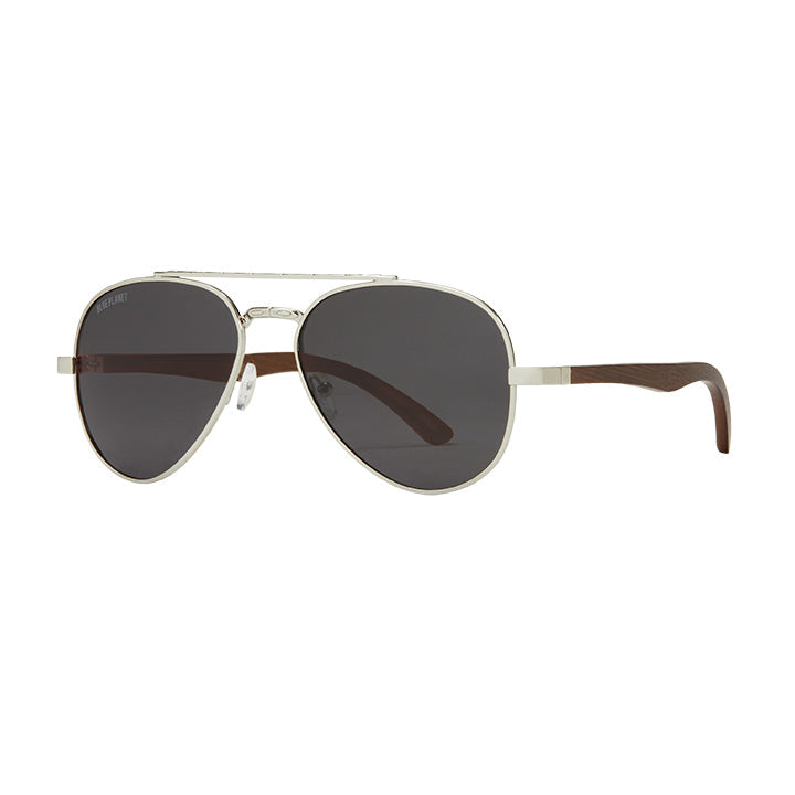 Mav Polarized Sunglasses - Matte Silver / Walnut Wood