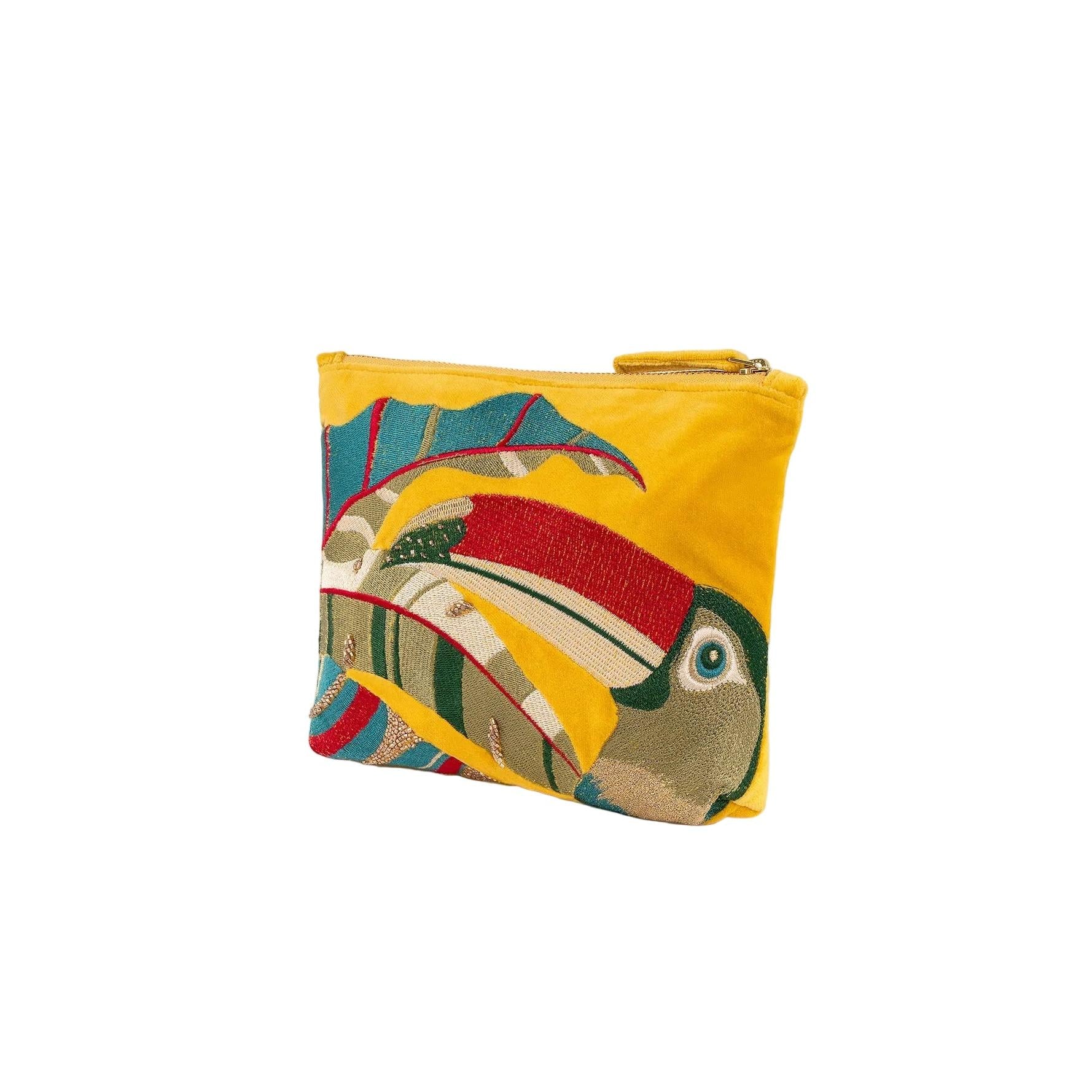 Tropical Toucan Embroidered Zip Pouch