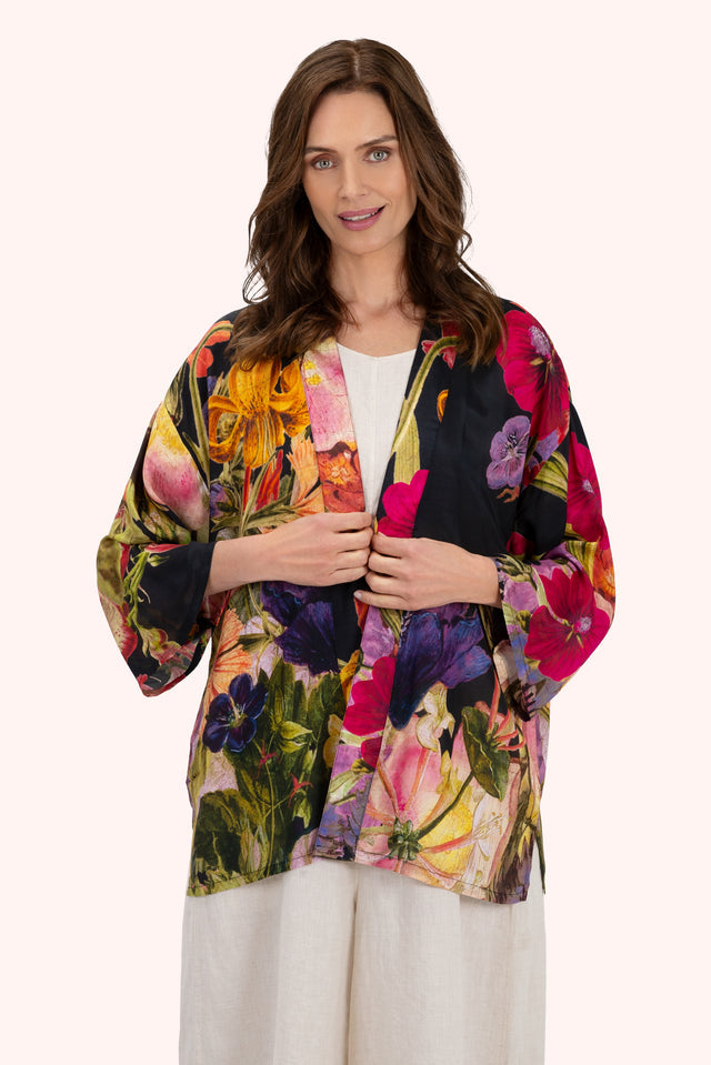 Midnight Posey Mid-Length Kimono