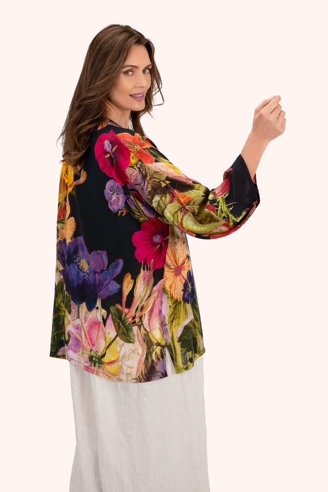 Midnight Posey Mid-Length Kimono