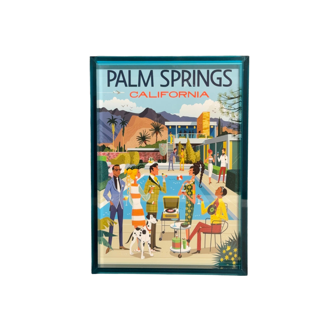 Print: Mod Party Blue 8" x 12" (Blue Acrylic Framed) - Just Fabulous Palm Springs