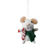 Handmade Wool Felt Mice Ornament - Candy Cane