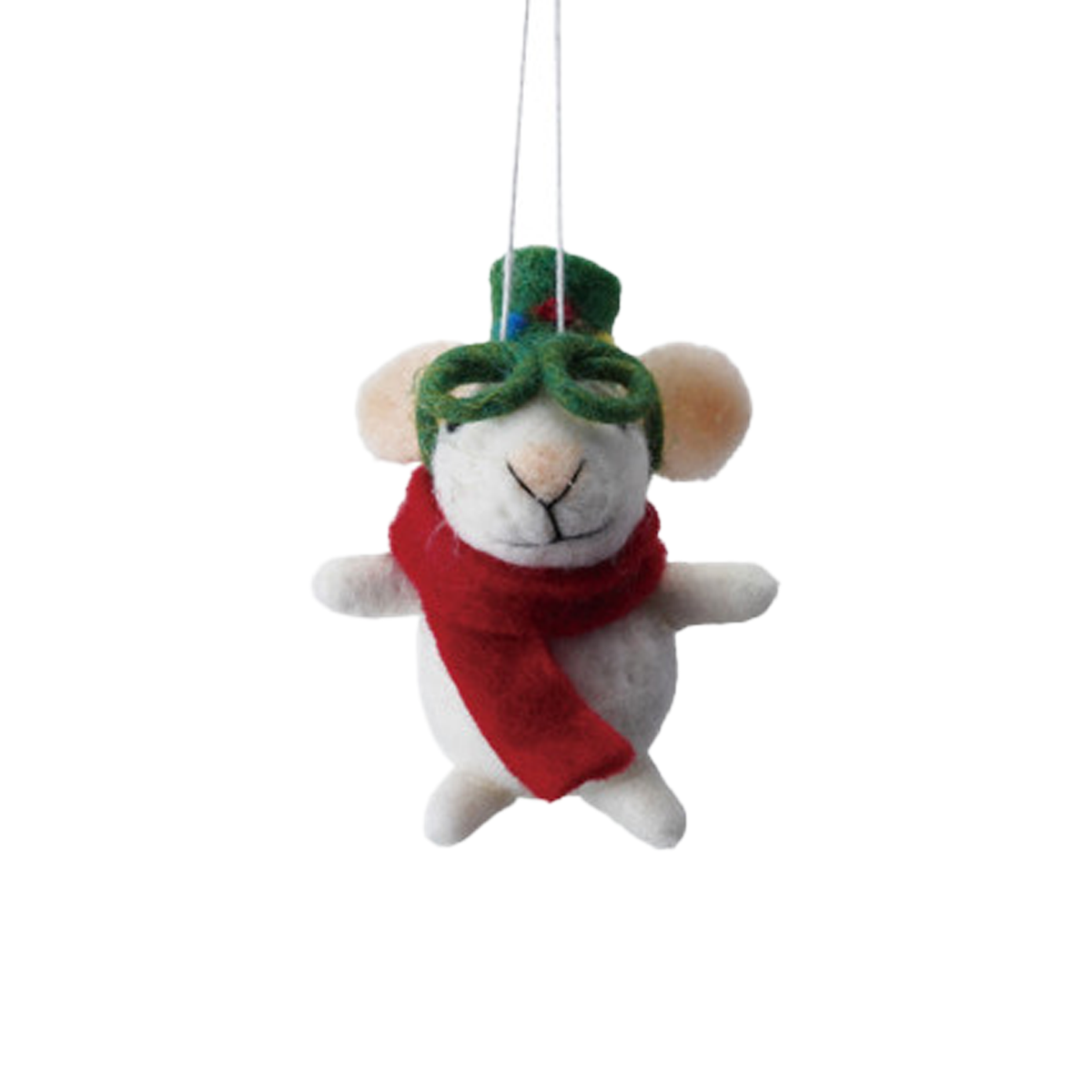 Handmade Wool Felt Mice Ornament - Red Scarf