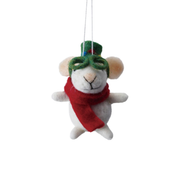 Handmade Wool Felt Mice Ornament - Red Scarf