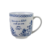 Blue & White Stoneware Mug - Karma's A Bitch And So Are You