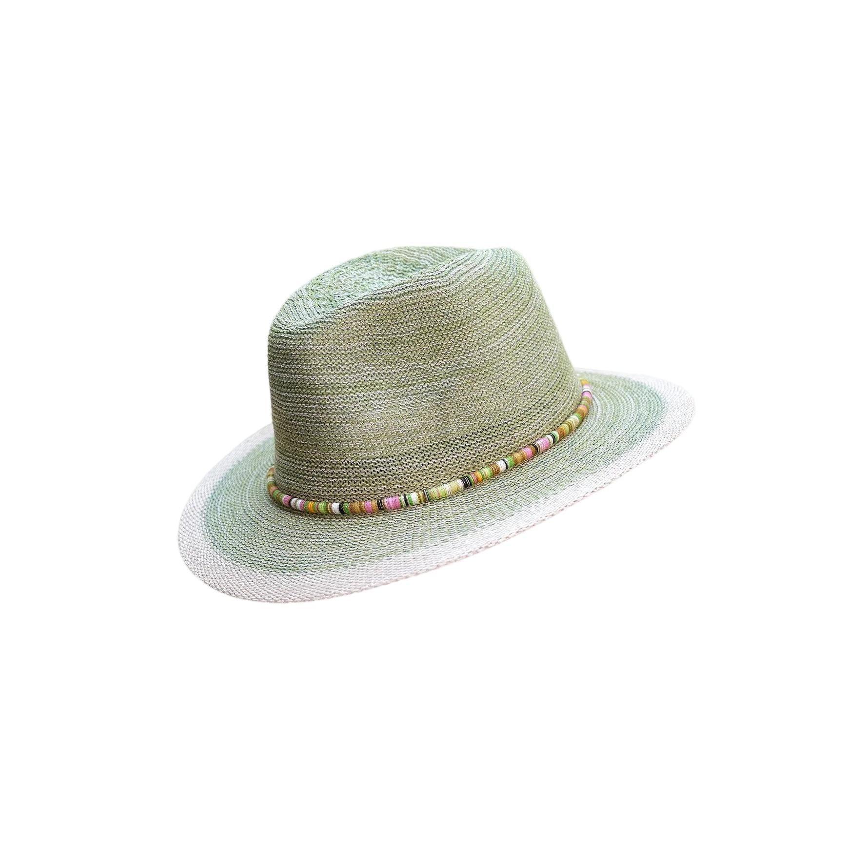 Natalie Hat - Lawn Green With Multi Stripe Band