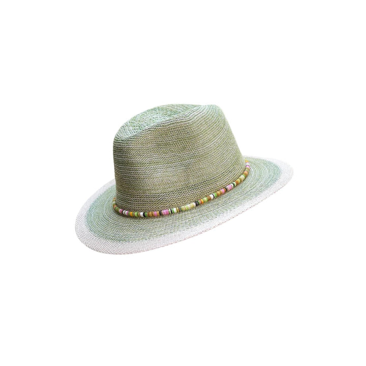 Natalie Hat - Lawn Green With Multi Stripe Band