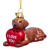 Brown Labrador Retriever With "I Love You" Heart Ornament